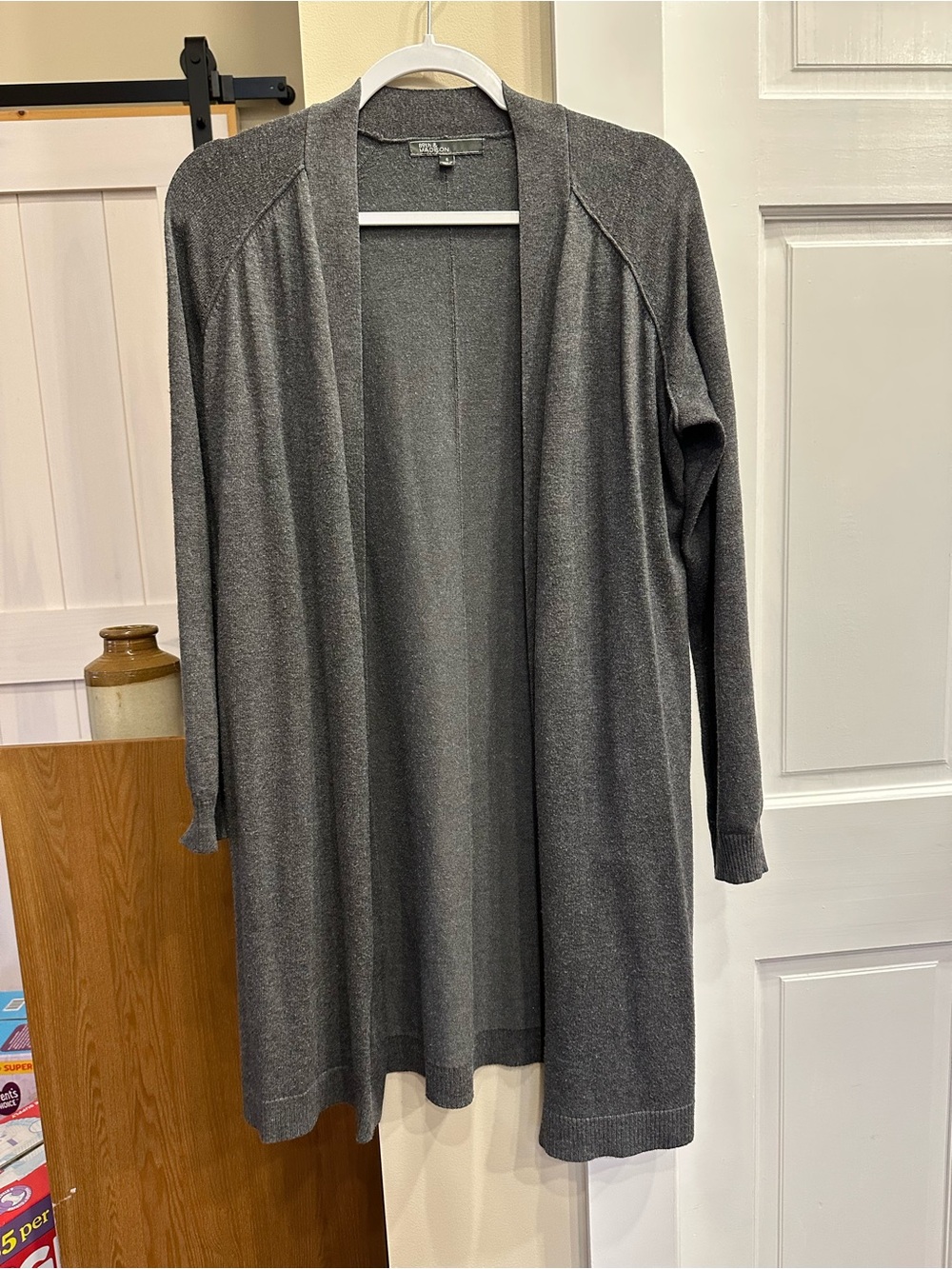 89th & Madison Open-Front Long Cardigan Sweater - Gray
